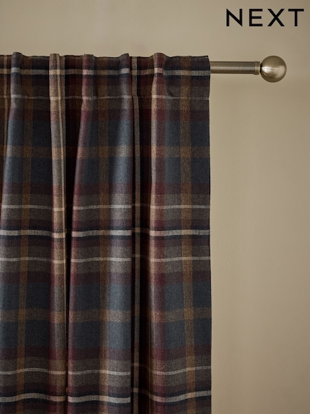 Heritage Brushed Check Hidden Tab Top Lined Curtains