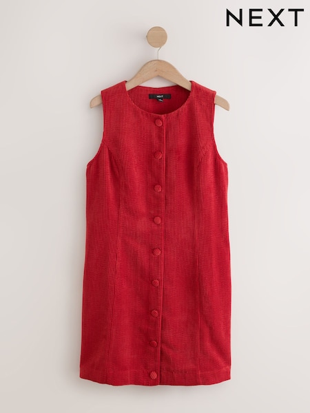 Red - Cord Button Through Mini Dress