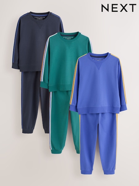 Blue/Black/Green Side Stripe - Long Sleeve Jogger Pyjamas Set 3 Pack (3-16yrs)