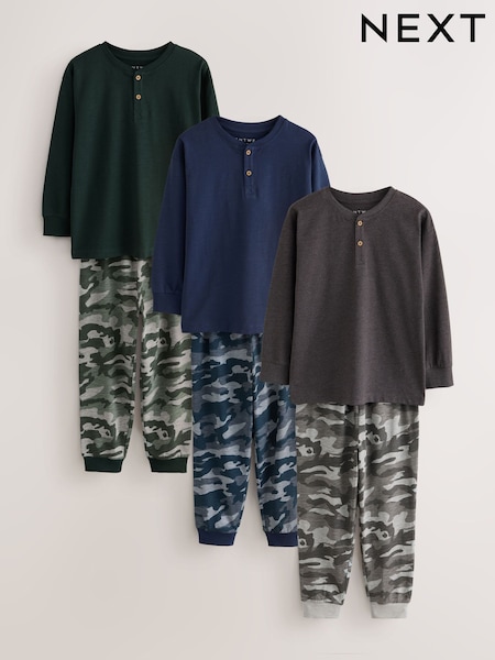 Green/Grey/Blue Camo - Long Sleeve Pyjamas 3 Pack (3-16yrs)