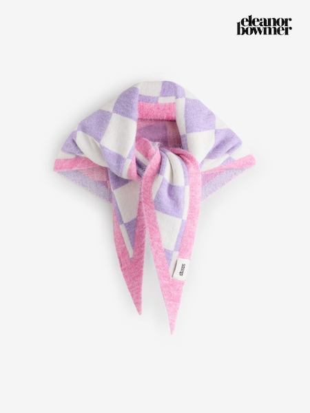 Purple Check Triangle - Eleanor Bowmer Knitted Scarf