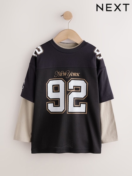 Black/Tan - Varsity Long Sleeve T-shirt (3-16yrs)