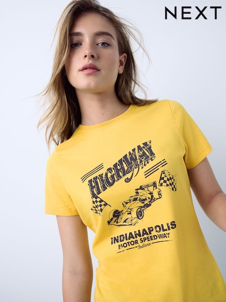 Yellow Car Graphic - Slimline Crew Neck T-shirt