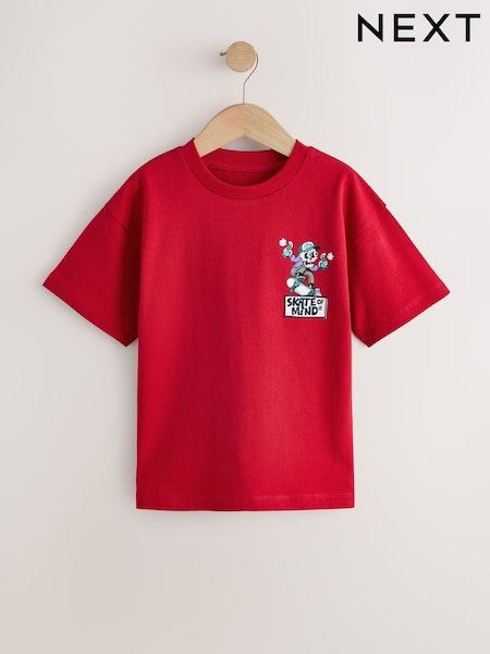 Estampado de skate en la espalda en rojo - Camiseta de manga corta con estampado gráfico (3-16 años)
