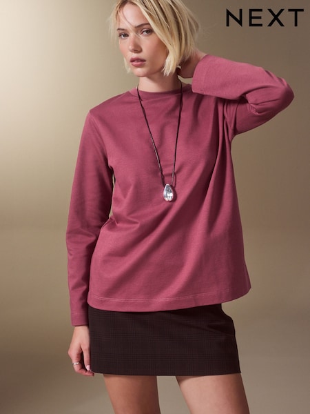Raspberry Pink - Heavyweight Long Sleeve Crew Neck T-shirt