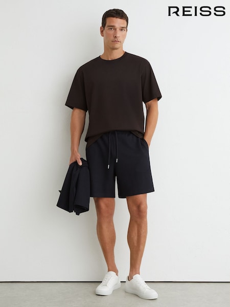 أزرق داكن - Regular Reiss Elijah Textured Piped Drawstring Shorts