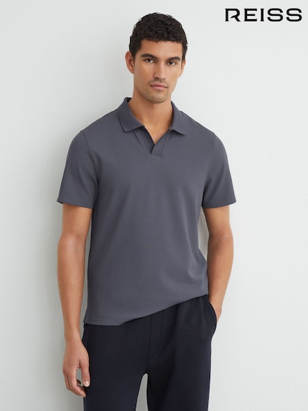 Airforce Blue - Regular Reiss Dover Textured Open-collar Polo Shirt