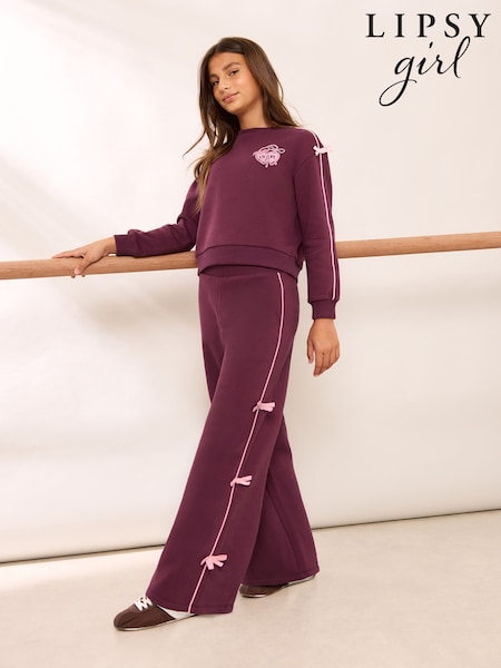 Burgundy Red - Lipsy Contrast Tipped Sweat And Joggers Set (5-14yrs)