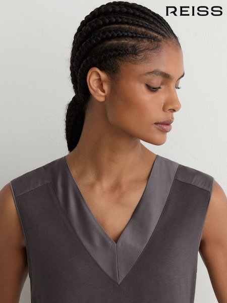 Grape Burgundy - Reiss Kallie Cotton-modal Silk-trim Sleeveless Top
