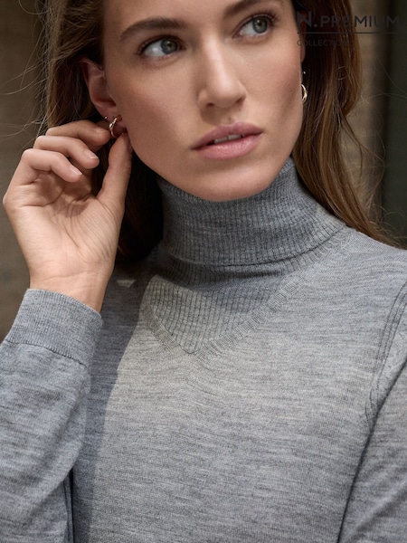 Hellgrau - N.premium Merino Wool Roll Neck Jumper