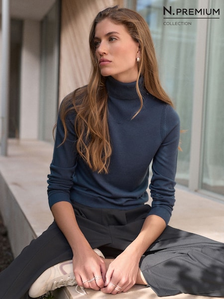 Navy Blue - N.premium Merino Wool Roll Neck Jumper