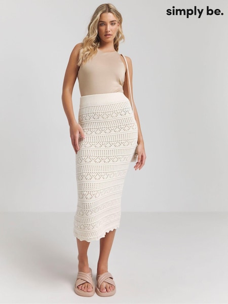 Simply Be Cream Crochet Co-Ord 100% Cotton Midi Skirt (G30302) | €17.50