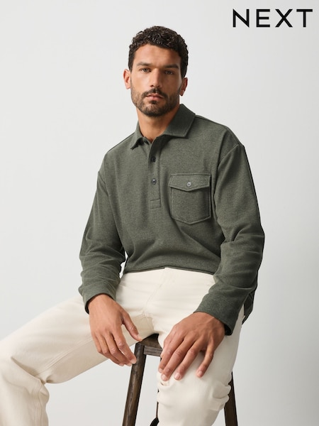 كاكي أخضر - Regular Heritage Long Sleeve Overshirt