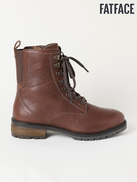 Chocolate Brown - Fatface Leather Wide Fit Ankle Boots