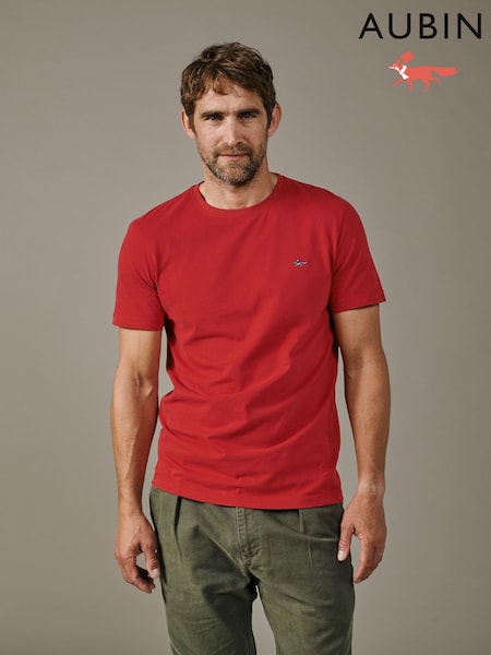 Red - Regular Aubin Red Cotton T-shirt