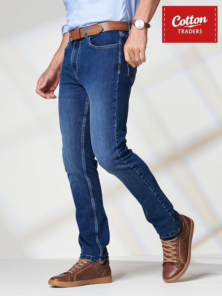 Dark Blue - Regular Cotton Traders Ultimate Comfort 4-way Stretch Slim Fit Jeans 27"