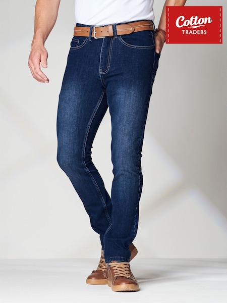 Navy Blue - Regular Cotton Traders Ultimate Comfort 4-way Stretch Slim Fit Jeans 29"