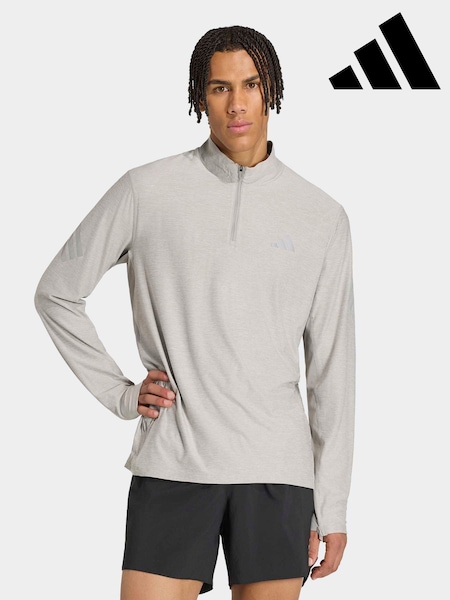 Grey - Regular Adidas Adi365 Running Iconic Half Zip Sweat Top