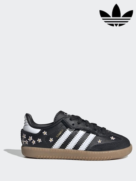 Black - Adidas Originals Flower Embroidered Infant Samba Trainers