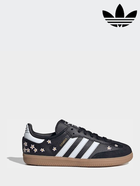 Black - Adidas Originals Flower Embroidered Samba Trainers