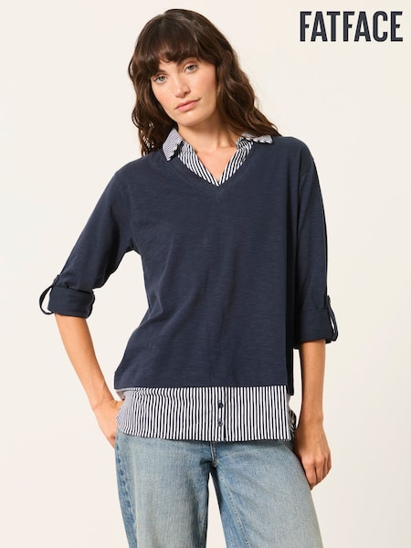 De rayas azul marino - Fatface Double Layer Jersey Shirt