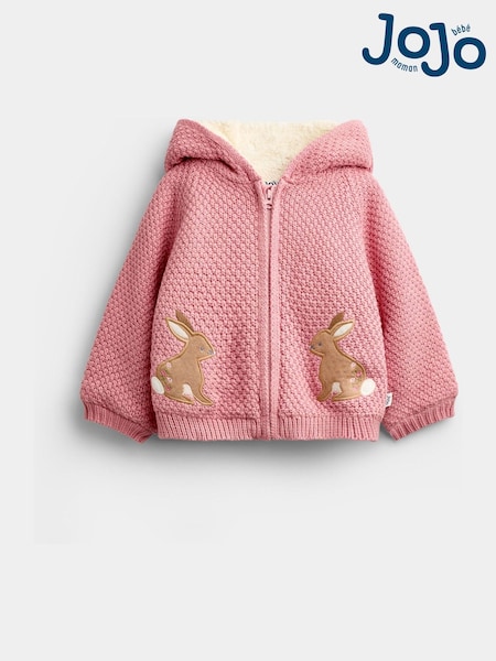 Mid Pink Bunny - Jojo Maman Bébé Appliqué Knitted Baby Hoodie