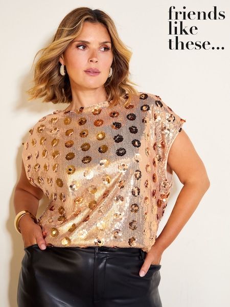 Gold - Friends Like These Short Sleeve Sequin Blouse