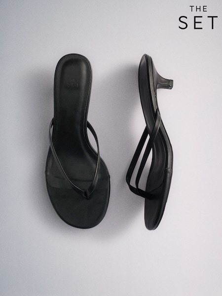 Black - The Set Toe Thong Heel Sandals