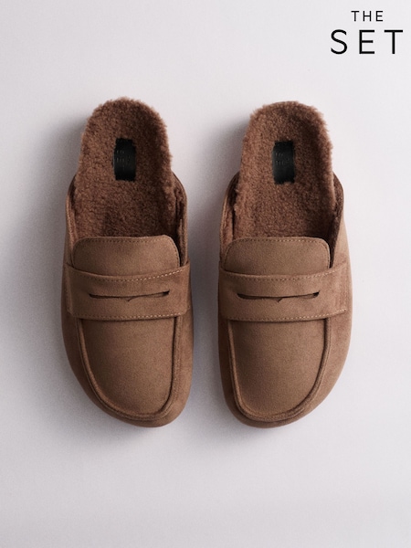 Taupe Brown - The Set Faux Suede Backless Clog Loafers
