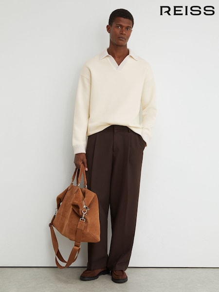 Off White - Regular Reiss Beaton Premium Interlock Open-collar Sweatshirt