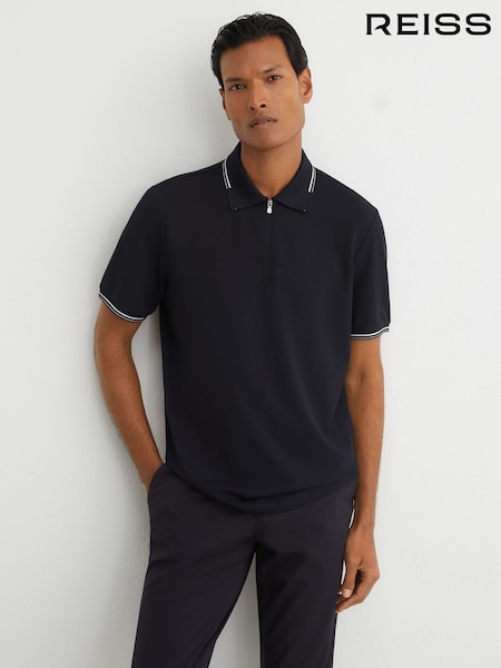 Granatowy - Regular Reiss Vale R-flex Half-zip Polo Shirt
