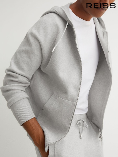 Soft Grey - Regular Reiss Manchester R-flex Zip-through Knitted Hoodie