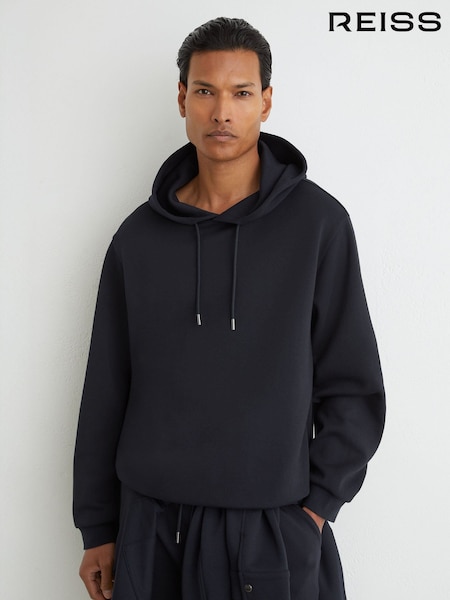 Marineblau - Regular Reiss Falco Sueded Interlock Jersey Relaxed-fit Hoodie