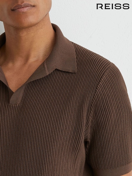 Chocolate Brown - Regular Reiss Sailor Rib-knit Open-collar Polo Shirt