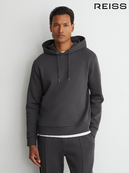 Gris de charbon de bois - Regular Reiss Dane Premium Interlock Hoodie