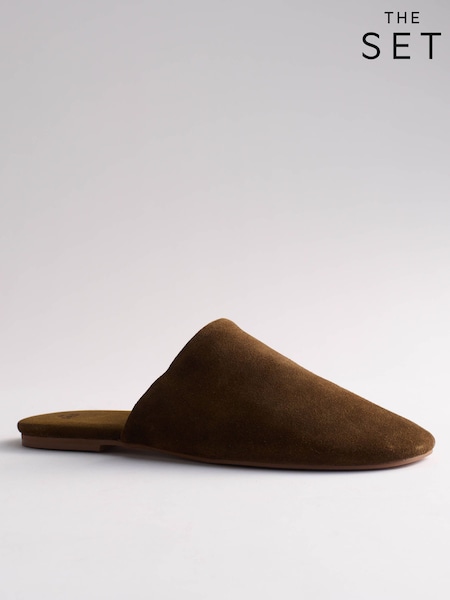 খাকি সবুজ সোয়েড - The Set Premium Backless Slip On Mules