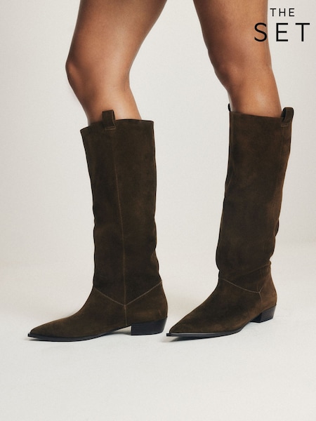 Brown/Khaki - The Set Premium Suede Boho Knee High Boots