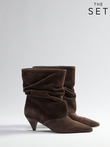 Chocolate Brown - The Set Premium Suede Slouch Ankle Boots