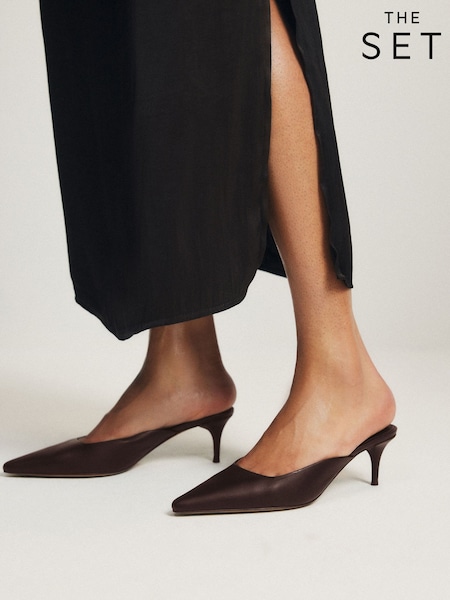 Burgundy Red Leather - The Set Premium Chisel Toe Backless Mules
