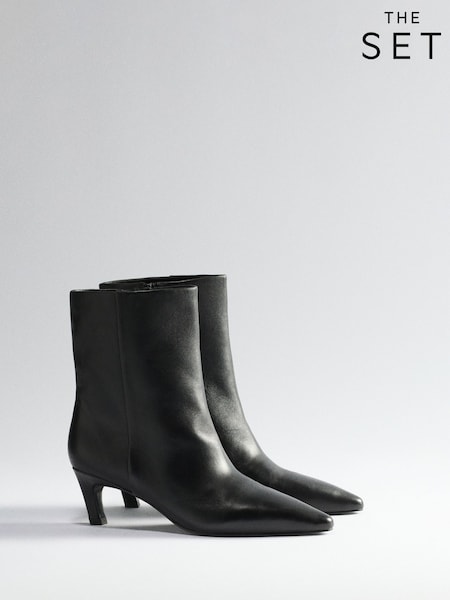 Black Leather - The Set Premium Chisel Ankle Boots