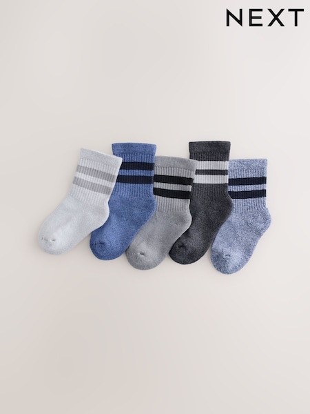 Bleu/Gris - Chaussettes rembourrées Semelle intérieure en coton riche à bout côtelé 5 Lot