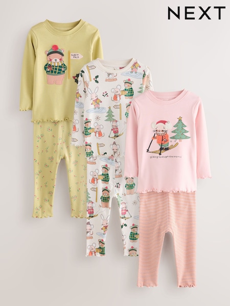 Pink/Green - Snuggle Pyjamas 3 Pack (9mths-12yrs)