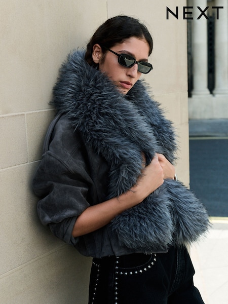 Сұр - Heavyweight Fur Scarf