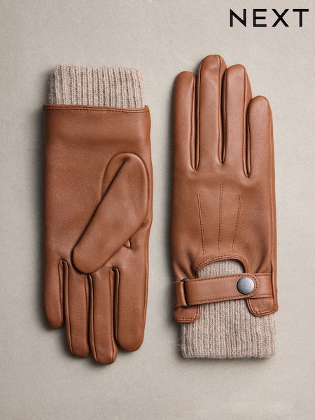 Tan Brown - Leather Driving Style Gloves