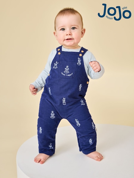 Navy Blue Peter Rabbit™ - Jojo Maman Bébé Embroidered Dungaree & Bodysuit Set