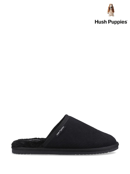 Black - Regular Hush Puppies Coady Cord Slippers