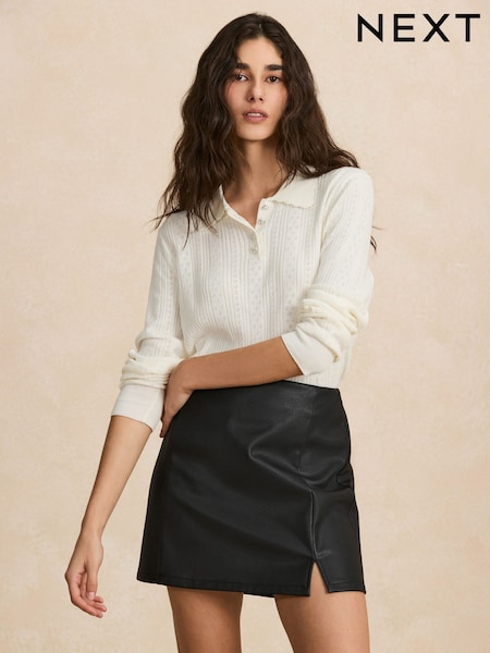 Black - Faux Leather Mini Skirt
