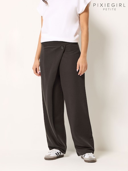 Черный - Pixiegirl Petite Jersey Wrap Button Trousers