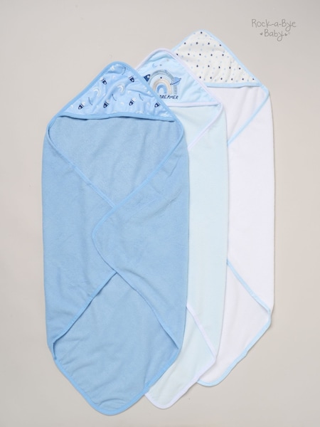 Blue - Rock-a-bye Baby Boutique Hooded Towels And Wash Cloth Set 3 Pack
