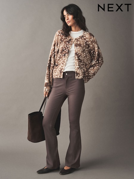 Mocha Brown - Flare Leg Denim Jersey Leggings
